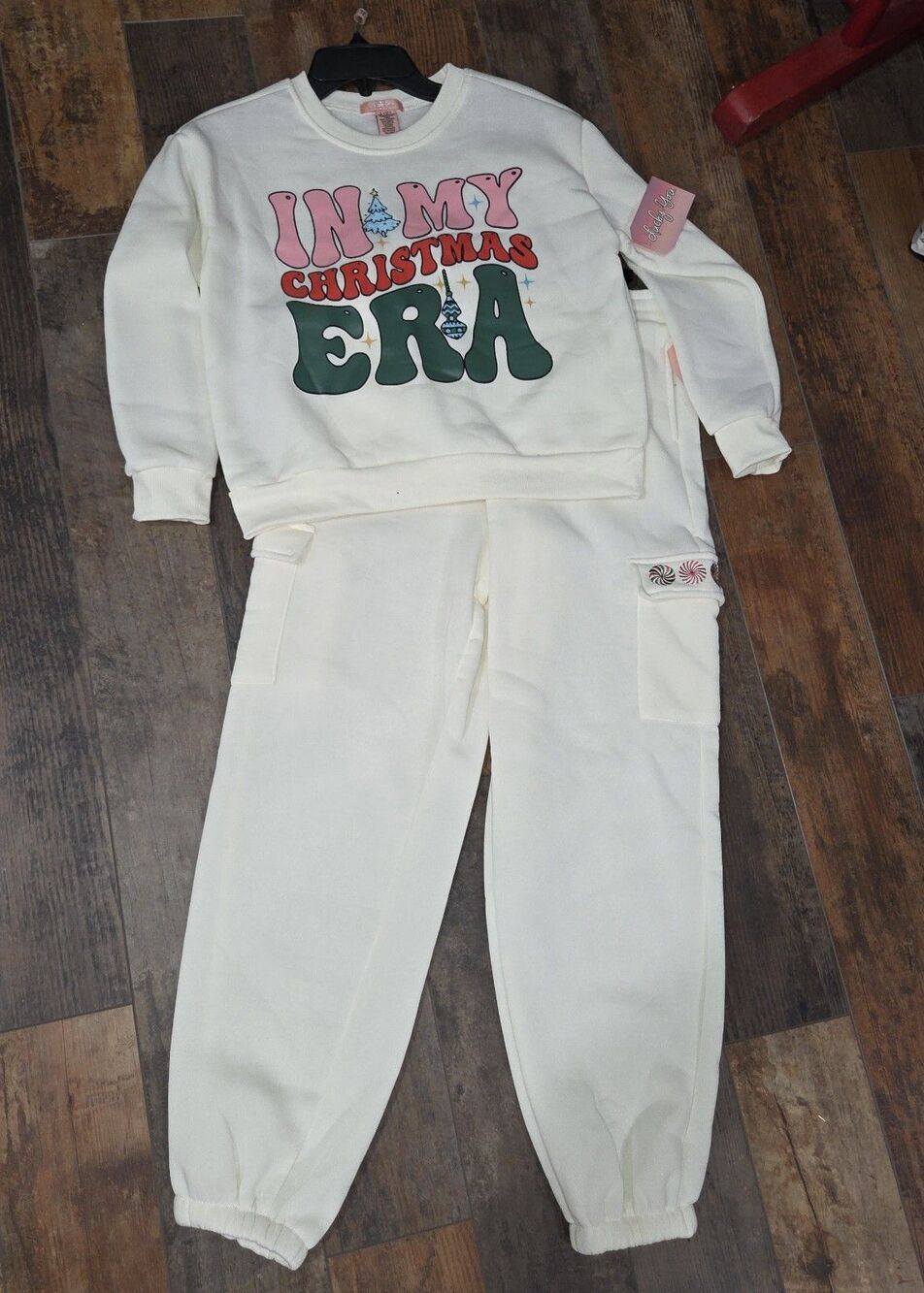 Lucky You "In My Christmas Era" 2pc Girls Sweat Cargo Pant & Shirt L 12 B10